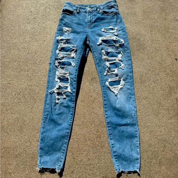 American Eagle, Ripped, Blue Denim, Size 2 - Picture 1 of 5